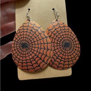 Halloween Orange and Black Spider Web Earrings